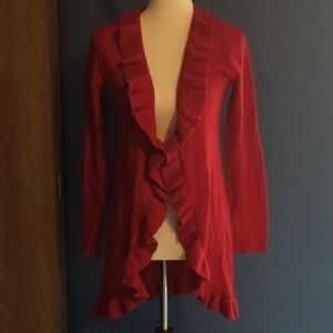 Premise red cashmere ruffle cardigan